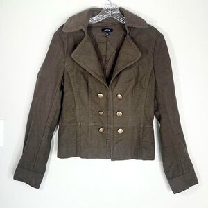 Apt. 9 Olive Green Cropped Military Jacket Gold Crest Buttons Size Small